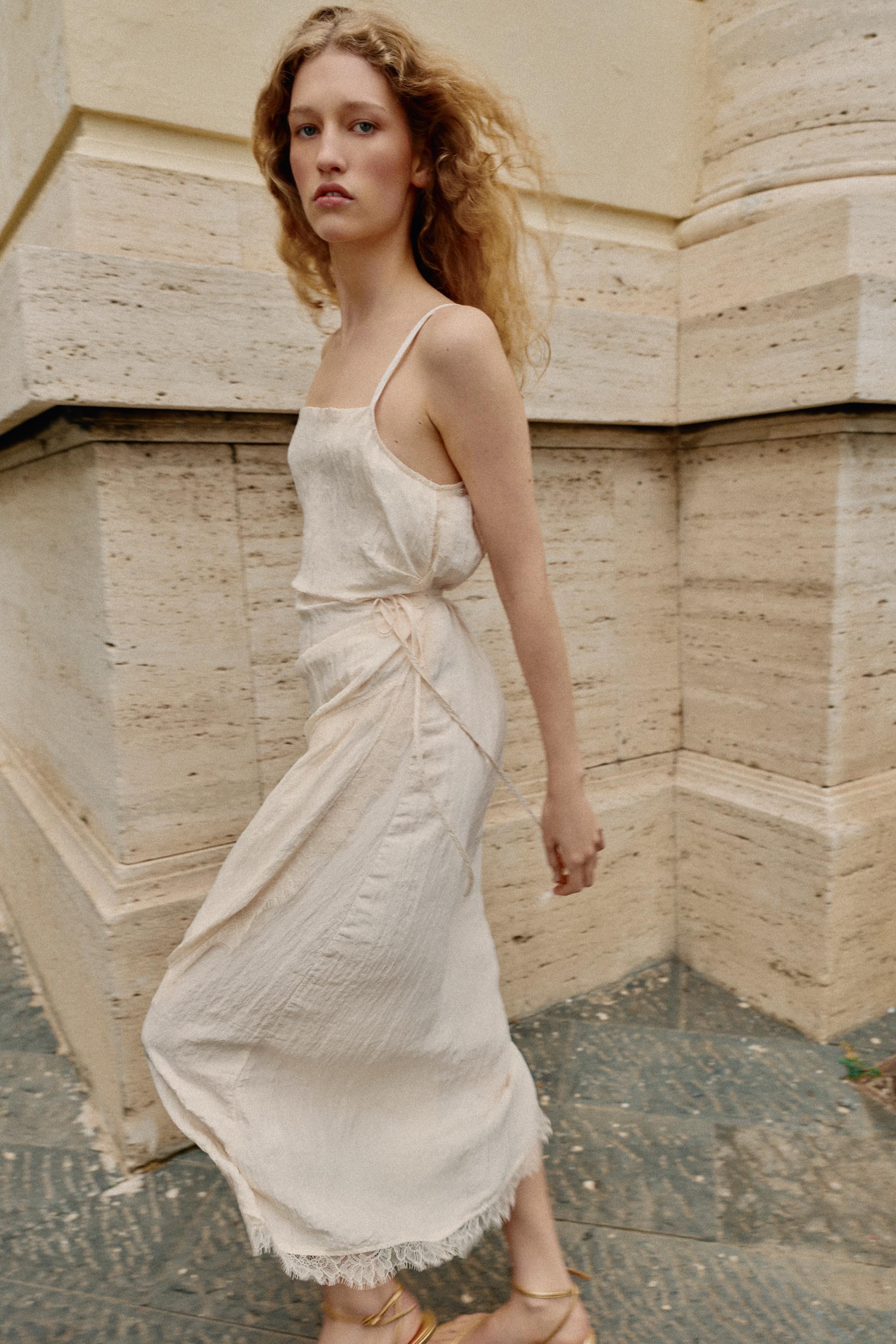 LACE TRIM MIDI SLIP DRESS
